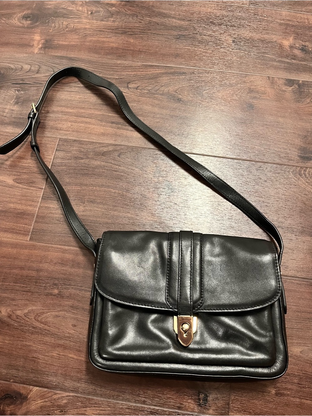 Banana Republic Black Leather Crossbody Bag with Gold Hardware